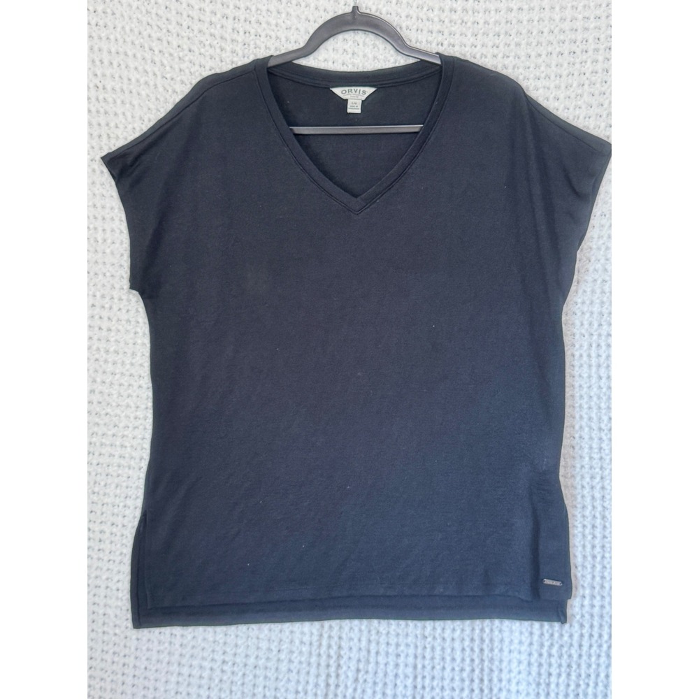 Orvis Classic Collection Women's Black V Neck Knit Top Tee‎ T-Shirt Large